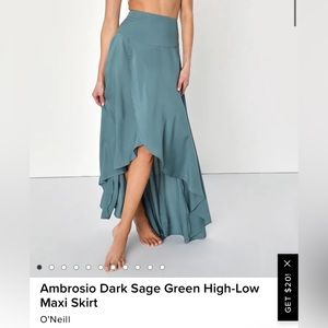 O’Neill Ambrosia Dark Sage Green High-Low Maxi Skirt